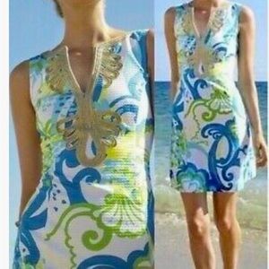 Lilly Pulitzer Janice Shift Dress with gorgeous gold detail- perfect condition